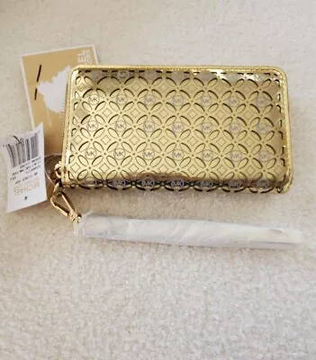 Michael Kors Gold Flower Perforated Leather Multi Functional Wallet Wristlet-NWT • $67.99