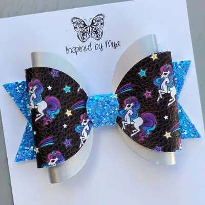 $7.99 • Buy Hair Clip Girls Bow OR Baby Headband Hair Accessories Large Faux Leather Glitter