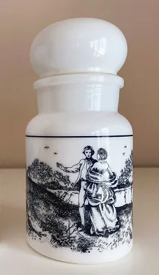 $34.99 • Buy Vintage 1970’s Belgium French Toile Milk Glass Bubble Lid Apothecary Jar