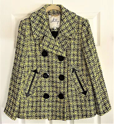 MILLY OF NEW YORK Womens' Sz 8 Dbl Breasted Woven Jacket - Yellow Black Sixties • $25