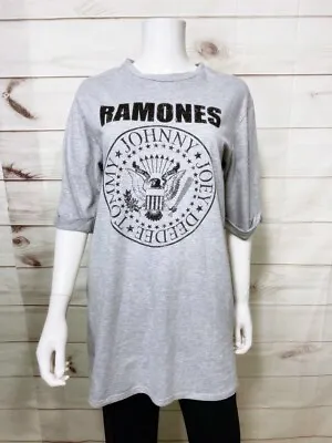 Ramones Womens T-Shirt Size 2 Gray Short Sleeve 100% Cotton Top • £19.94