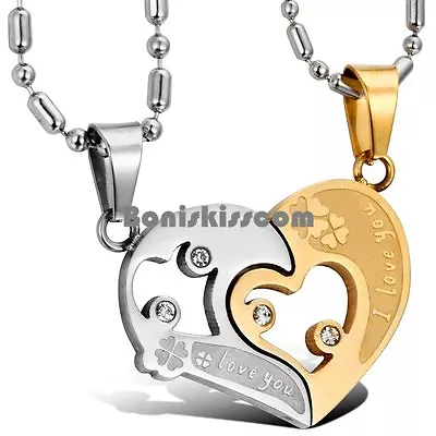 I LOVE YOU Heart Lucky Clover Couple Matching His And Hers Pendant Necklaces • $9.99