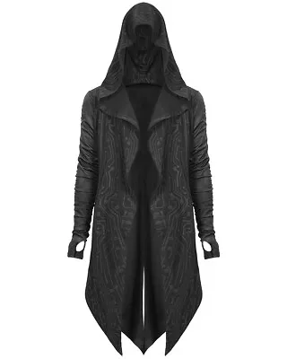 Devil Fashion Mens Cyberpunk Circuits Gothic Hooded Cloak Cardigan Jacket Black • $73.98