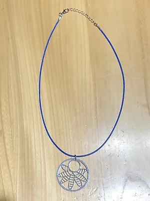 Laser Cut Blue Acrylic Pendant On Waxed Blue Cotton Cord Necklace With Free P&P • £3.50