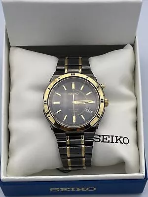 NEW Seiko SKA366 Men's Black Dial Stainless Steel Two-Tone Kinetic Dress Watch • $450