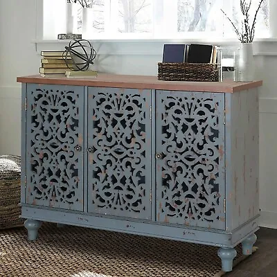 3 Door Storage Cabinet Buffet Sideboard Distressed Kitchen Cabinet Hollow Carved • $219.99