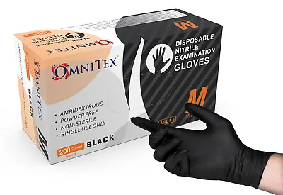 200 X Black Nitrile Disposable Gloves Premium Powder &Latex Free M L XL • £15.99