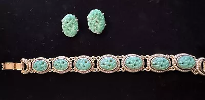 Vintage Marvella Signed Jade Earrings With Matching Bracelet • $31