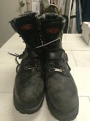 $27 • Buy (1) Harley Davidson Women's Size 7.5 Black Solid Lace Up Boots Faded Glory Biker