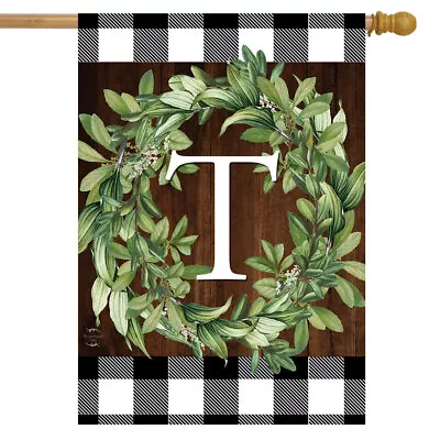 Wreath Monogram T Double-Sided House Flag Everyday 28  X 40  Briarwood Lane • $18.99