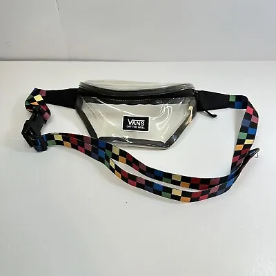 Vans Off The Wall Clear Transparent Fanny Pack Waist Bag Checkered Rainbow Belt • $14.48