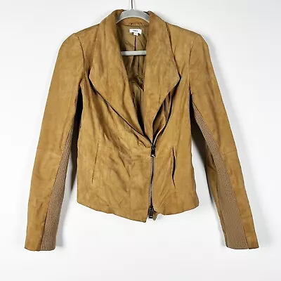 Vince Women's Genuine Goat Suede Leather Asymmetrical Zip Moto Jacket Brown S • $79.20