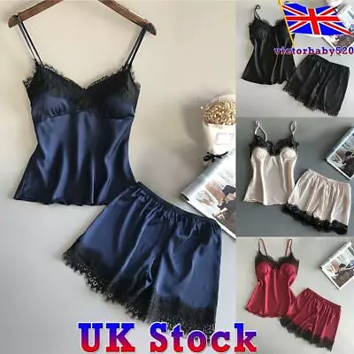 Women Satin Silk Lace Babydoll Sleepwear Shorts Lingerie Nightdress Pyjamas Set • £11.19
