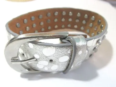 Soft Leather Fashion Bracelet Nail Studs Rhinestone Accents Silver Tone Buckle • $17