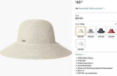 Betmar New York UPF 50 Woven Blend Sun Hat One Size Off White • $8.34