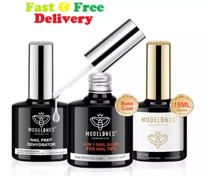 Nail Glue Gel With Top Coat And Nail Prep Dehydrator 3PCS 15Ml 4 In 1 Nail Glue • $15.38