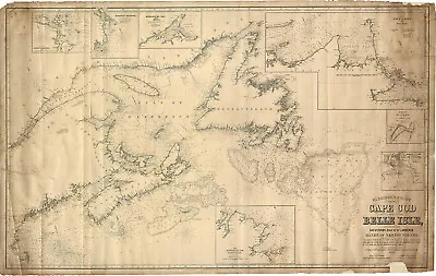 1866 Map Cape Cod - Belle Isle US Coast Survey Chart Coastal Nautical Art Poster • $13.95