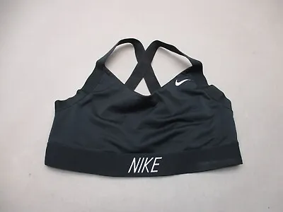 NIKE DRI-FIT Size L Womens BLK Unlined Wireless Pull On Cross Back Sports Bra 8i • $10