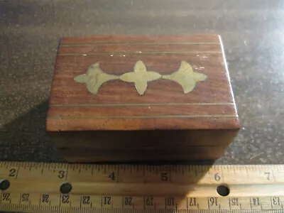 Brass Flower & Rods Inlaid In Wooden Wood Trinket Pill Box 3  • $6