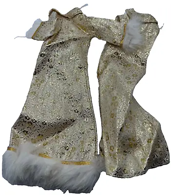 Vintage Barbie Clone Gold Flower Floral Brocade Dress & Coat With Fur Trim • $169.99