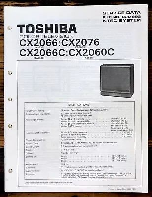 Toshiba CX2066 CX2076 CX2066C CX2060C TV  Service Manual *Original* • $14.97