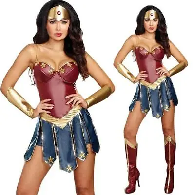 $29.99 • Buy Womens Girls Halloween Carnival Wonder Woman Diana Cosply Costume Outfit Set 388
