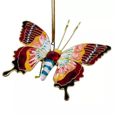 Cloisonne Enameled Metal Articulated Red Butterfly Ornament Wings Move 3  Wide • $18.99