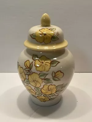 Vintage 4.5  Tall Handpainted Vase With Lid Floral Yellow Flowers • $10