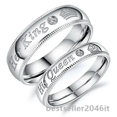 2pcs Matching Set His Queen Her King Stainless Steel Crown Wedding Couple Ring • $12.99