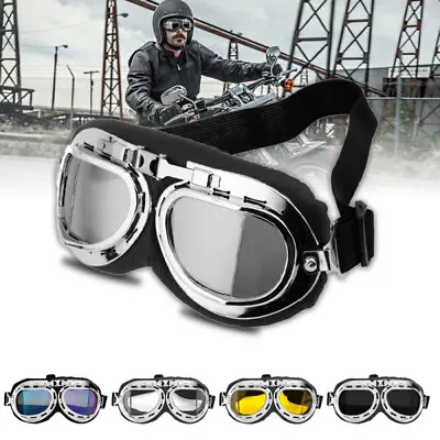 Retro Motorcycle Goggles Vintage Aviator Pilot Helmet Eyewear Flying Glasses • $9.49