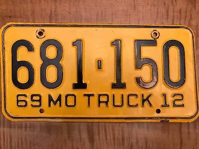 1969 12 Vintage Missouri Truck License Plate 681-150 • $25