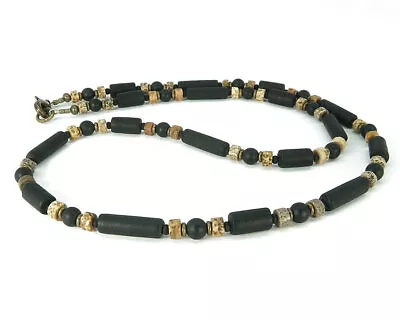 Mens Necklace Thin Unisex Necklace With Onyx Jasper And 'Sea Glass' Tubes • $26.98