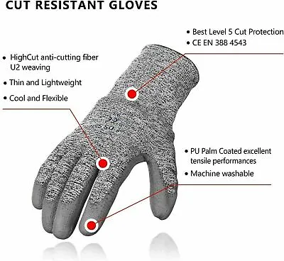 £2.99 • Buy Level 5 Pu Anti Cut Proof Resistant Gloves Grip Protection Work Safety Grey