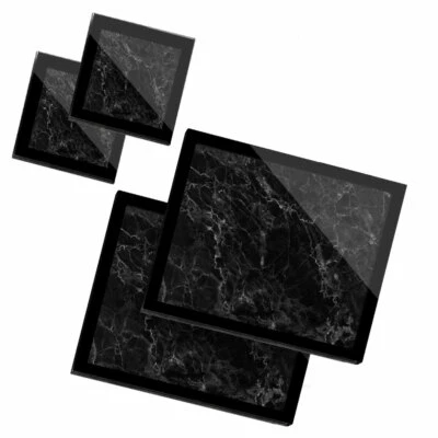 £34.99 • Buy 2 Glass Placemates & 2 Glass Coaster  - Black Granite Rock Effect  #3320