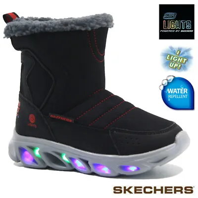 Boys Skechers Light Up Boots Winter Warm Snow Moon Mucker Waterproof Wellingtons • £22.95