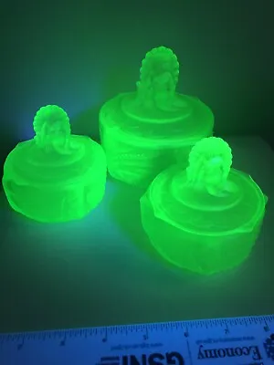 Superb Walther Sohne (mermaid) Three Uranium Glass Frosted Pots Good BBBB Chips • £185