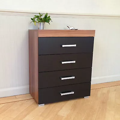 Chest Of 4 Drawers In Black & Walnut Bedroom Furniture Modern * BRAND NEW* • £68.95