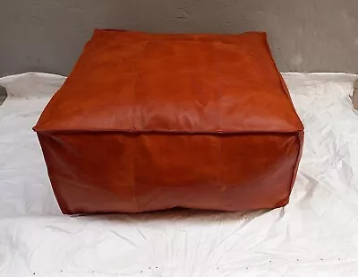 Elegant Leather Ottoman Footstool Genuine Pouffe Unstuffed Footrest Vintage • $152