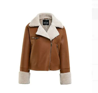 $45 • Buy NWT Women's Cognac Brown Faux Leather Shearling Jacket Size S