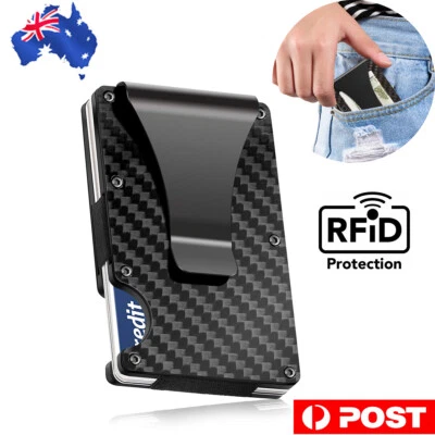 $7.99 • Buy Carbon Fiber Credit Card Holder With Metal Money Clip RFID Blocking Slim Wallet