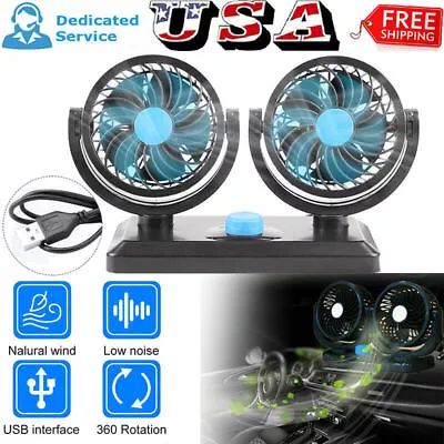 12V USB Port Car Dual Head Cooling Fan 2-Speed 360° Rotation Air Circulation Fan • $19.99