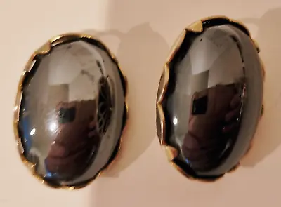 Vtg Sarah Coventry Black Irridescent Oval Clip On Earrings ~gold Tone ~euc • $5.95