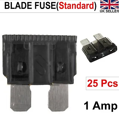 Standard Blade Fuse 1 Amp Black 25pcs Standard Vehicle Auto Car Blade Fuse 1A • £3.49