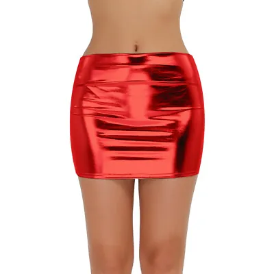 $6.95 • Buy US Women PVC Leather Mini Skirt Shiny Metallic Wet Look Bodycon Short Club Dress