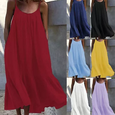 Ladies Summer Sleeveless Loose Dress Beach Slip Sundress Swing Baggy Strappy * • $6.07