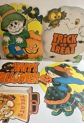 Vintage Halloween Die Cut Outs Decor Wall Hanging Cat Witch Pumpkin Lot Of 5 • $13