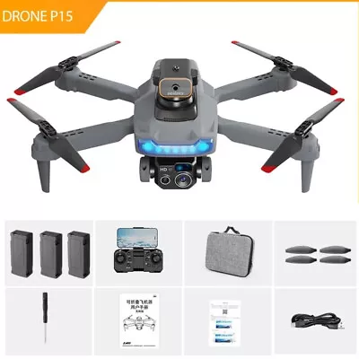 P15 Pro Drone With 4K Dual RC Camera WiFi FPV Foldable Quadcopter 3 Battery 2024 • £30.99