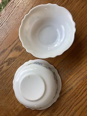 ARCOPAL Milk Glass Floral Cereal Bowls W Scalloped Edge Set Of 2 Made In France • $9