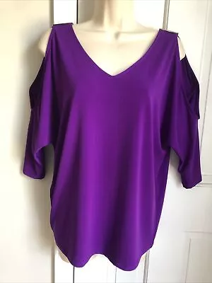 Inc International Concept Blouse Size L Relax Fit Purple Cold Shoulder Vneck • $16.50