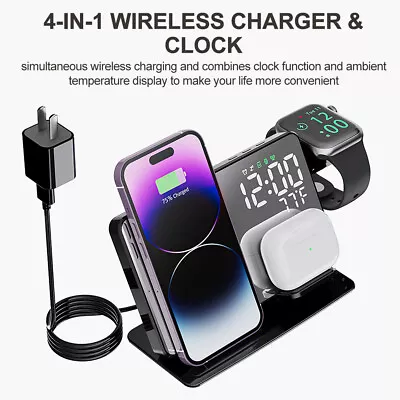 15W 4in1 Wireless Charger Dock Stand For Apple Watch IPhone 14 Pro Max 13 XS 12 • £23.17